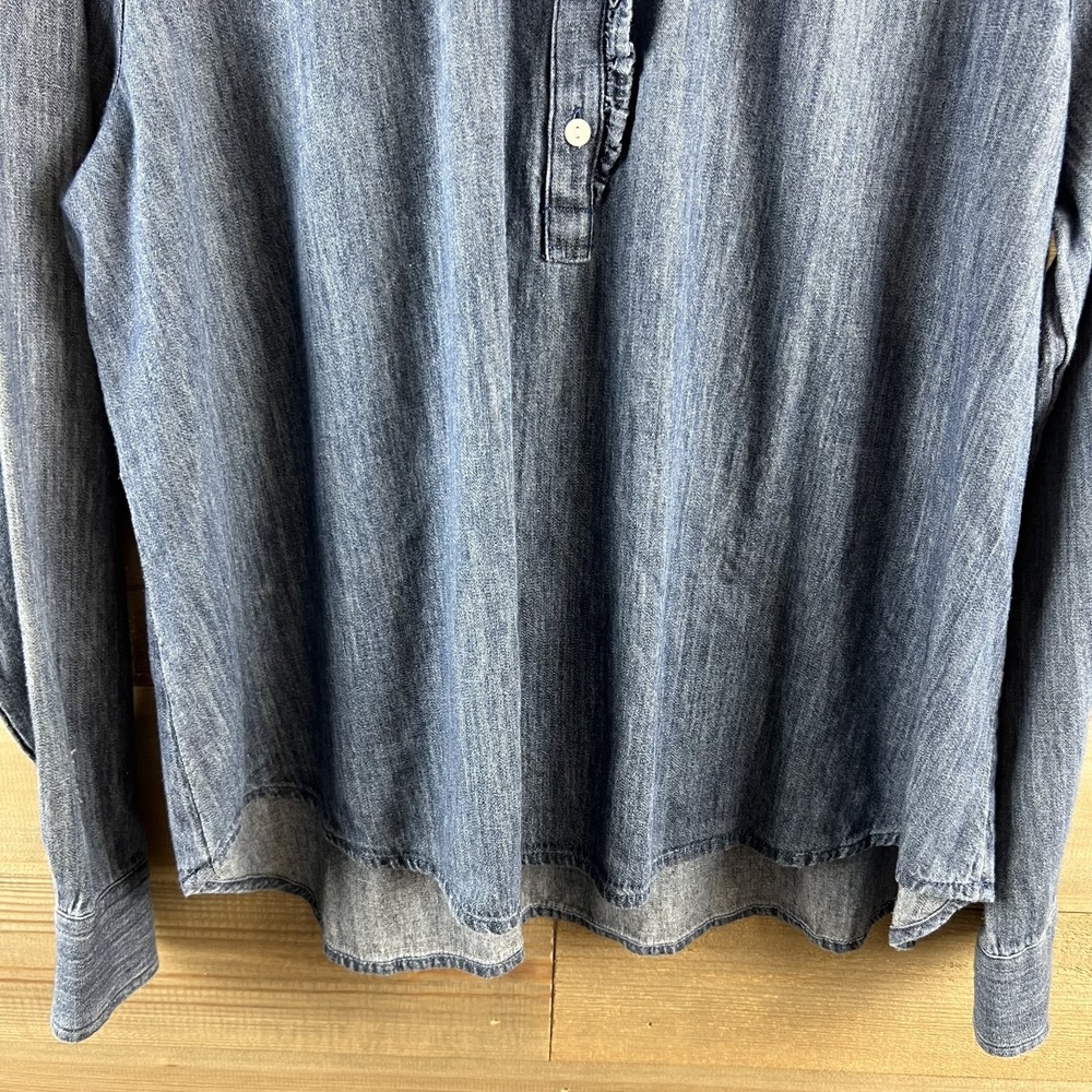 Caslon Womens Shirt Long Sleeve Pullover Chambray Cotton Ruffle Size XL - Picture 3 of 10